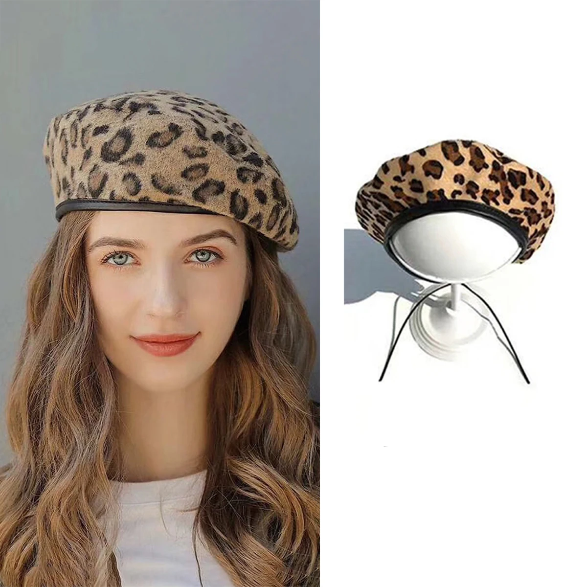 Top Trends: Women's Leopard Print Hat Fashion Beret Vintage Hats Leopard Felt Hat Beanie Girls Cap French Berets With Adjustable Rope Shoppable Styles