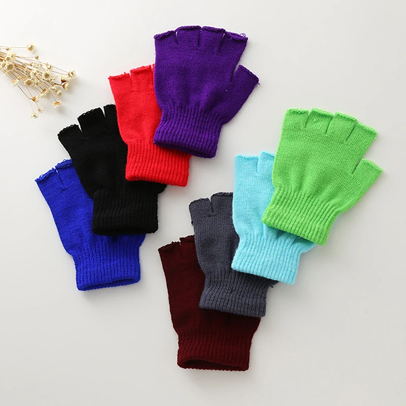 Top Trends: 1Pair Unisex Black Green Half Finger Fingerless Gloves For Women And Men Wool Knit Wrist Cotton Gloves Winter Warm Work Gloves Shoppable Styles