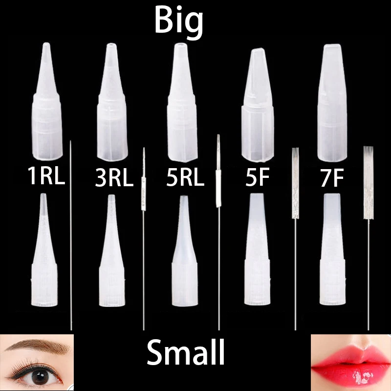 Top Trends: 100 PCS Disposable Eyebrow Tattoo 1R / 3R / 5R / 5F / 7F Needles Caps Plastic Machine Permanent Makeup Tips Traditional Accessories Shoppable Styles