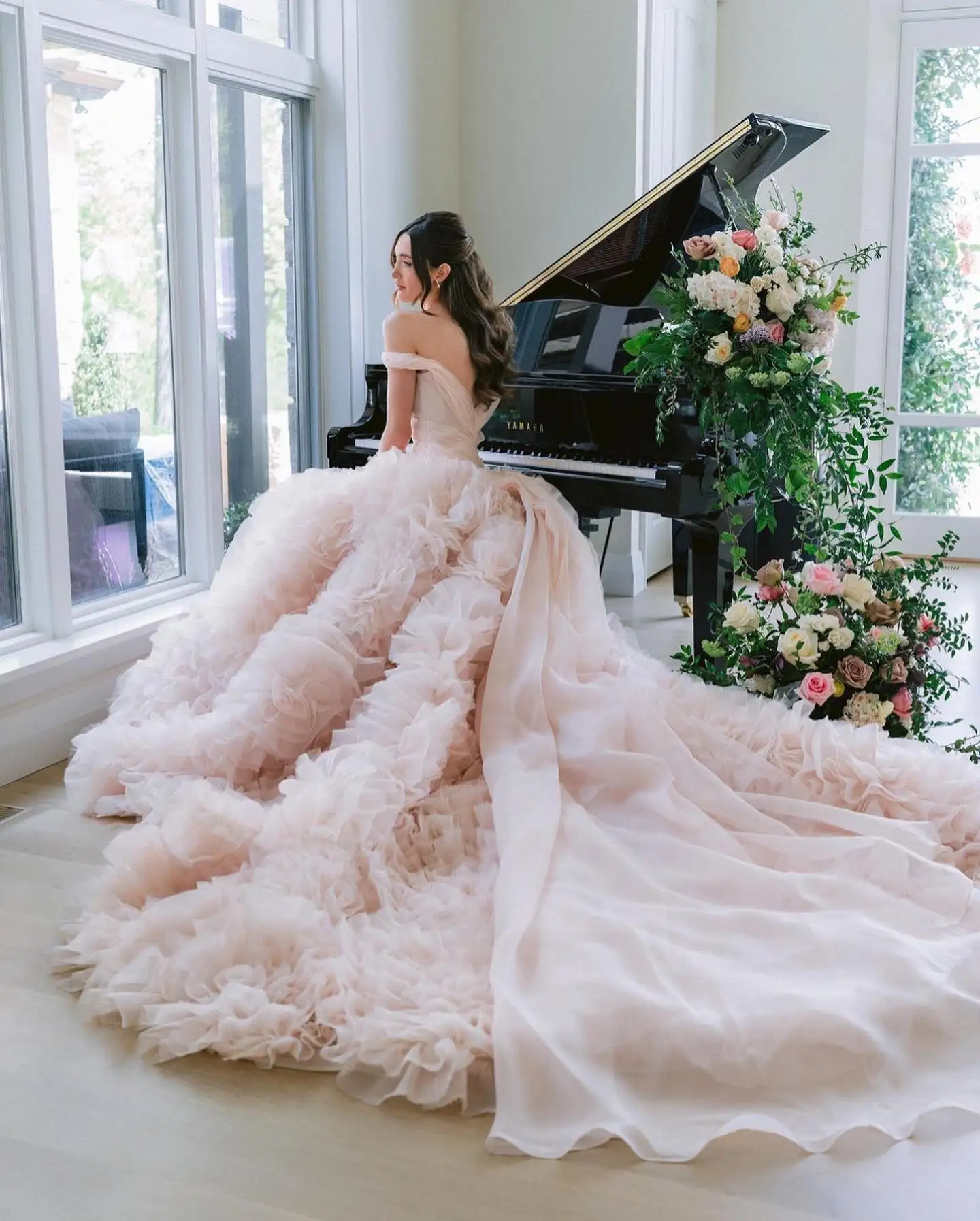 Light Pink Wedding Bridal Dresses Tiered Ruffle Garden Wedding Gowns Bridal  | eBay