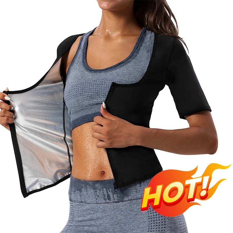 Top Trends: Women Sauna Vest Sweat Workout Shirt Zipper Compression Tank Top Heat Trapping Waist Trainer Body Shaper Fitness Shapewear Belt Shoppable Styles