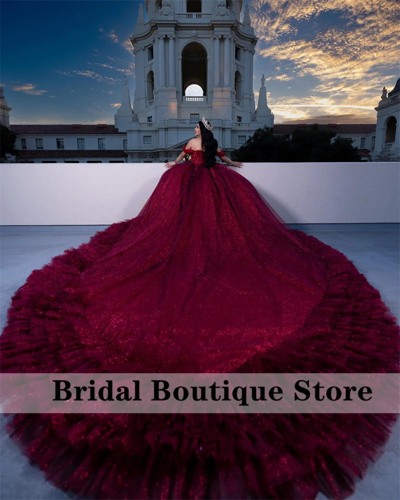 Top Trends: Luxury Burgundy Ball Gown Quinceanera Dress Sweet 16 Dress Lace Appliques Crystals Vestidos De 15 Años Corset Wedding Gowns Shoppable Styles