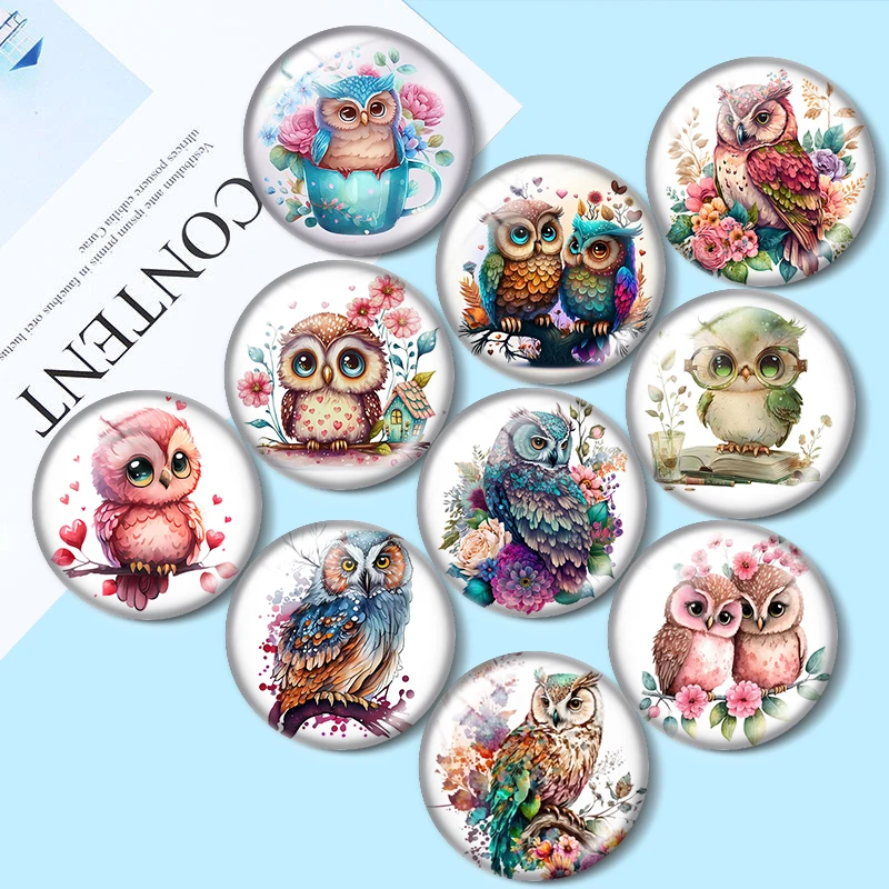 Top Trends: New Cute Owl ArtworkWatercolor10pcsColoured Drawing12mm / 16mm / 18mm / 25mm Round Photo Glass Cabochon Demo Flat Back Making Findings Shoppable Styles