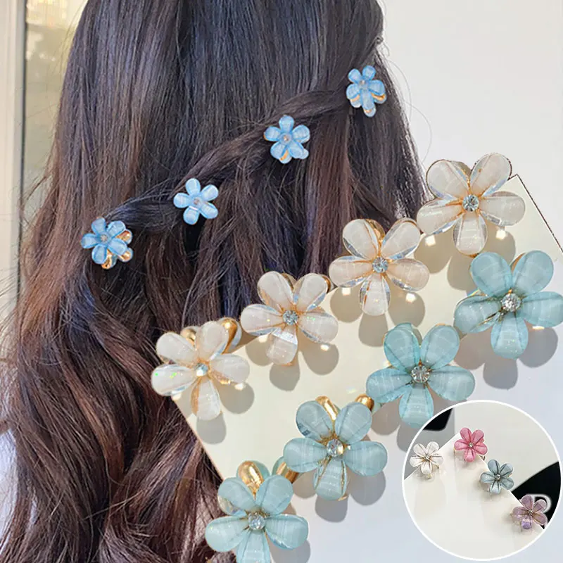 Top Trends: 11Colors 1 / 4Pcs Mini Shiny Flower Hair Claw Daily Party Dinner Birthday Cosplay Modelling Making Clips Hairpins Headwear Shoppable Styles