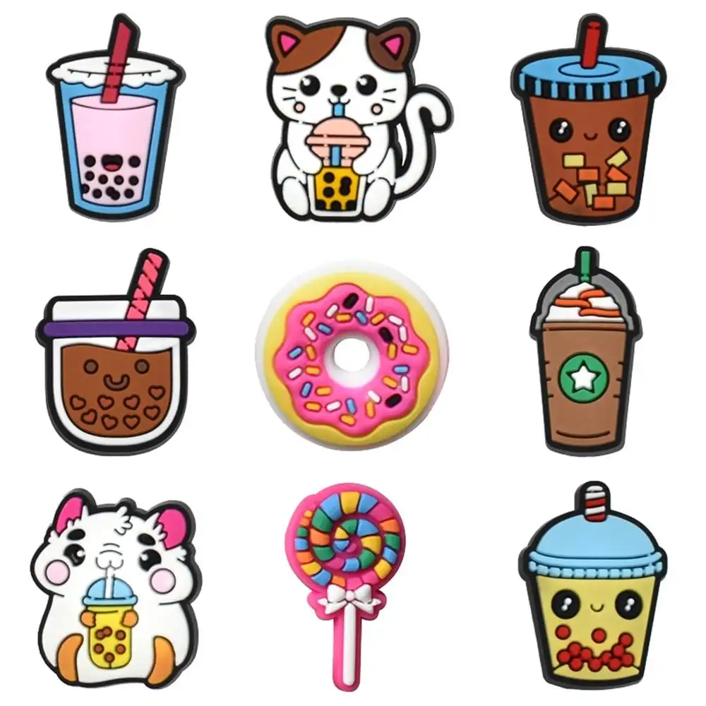 Top Trends: Wholesale 1pcs PVC Shoe Accessories For Crocs Charms Milk Tea Badge Women Sandals Buckle Kids Pins Decoration Jeans Party Favors Shoppable Styles