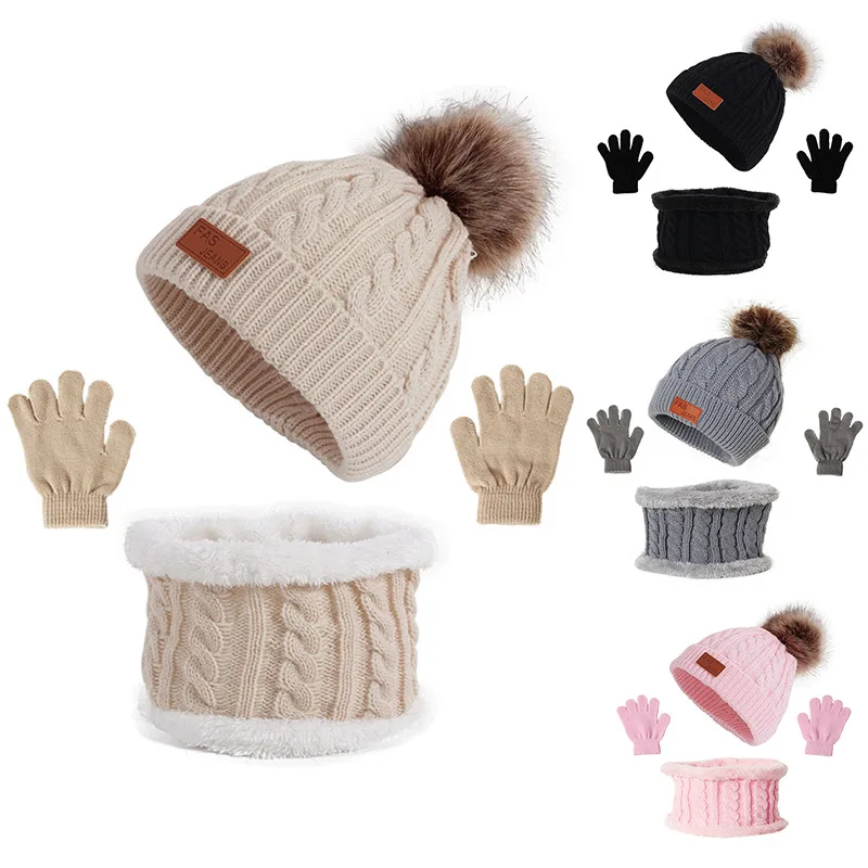 Top Trends: 3PCS Set Baby Winter Hat Pompom Children Hat Knitted Cute Warm Cap Scarf Gloves Suit For Girl Boy Casual Solid Color Infant Hat Shoppable Styles