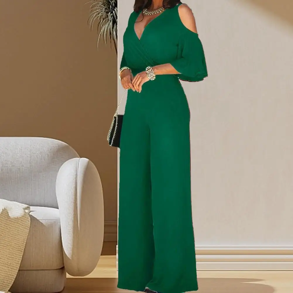 Top Trends: 2023 Spring And Autumn Women&#039;s Jumpsuit Hollowed Out Strapless Solid Color Women&#039;s Jumpsuit V-neck High Waist Belt Wide-leg Pant Shoppable Styles