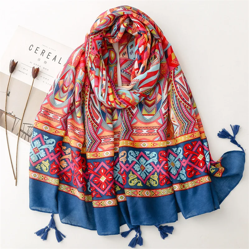 Top Trends: African Indian Ethnic Geometric Floral Tassel Viscose Shawl Scarf High Quality Wrap Headband Bufanda Muslim Hijab Sjaal 180*90Cm Shoppable Styles - Image 3