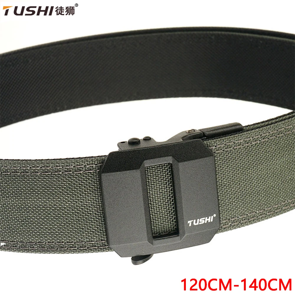 Top Trends: TUSHI Hard Tactical Gun Belt For Men 140cm Metal Automatic Buckle Thick Nylon Police Military Belt Casual Belt IPSC Girdle Male Shoppable Styles