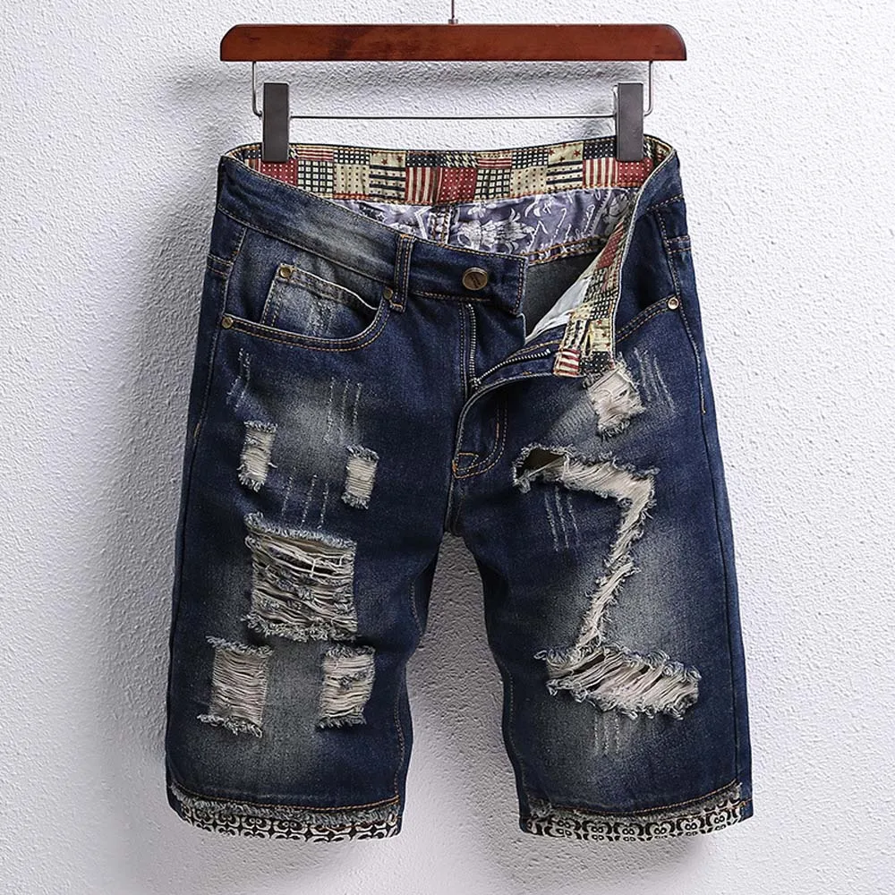 Top Trends: Y2k Men's Ripped Short Jeans Summer Streetwear Big Hole Fashion Casual Vintage Slim Beach Denim Shorts Men Brand Clothes 2023 Shoppable Styles - Image 4