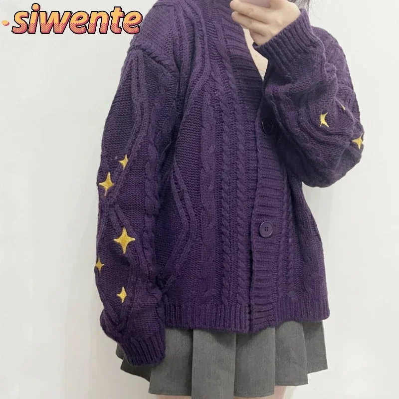 Top Trends: Autumn Dark Purple Cardigan Women Y2k Speak Star Now Embroidered Sweaters Loose Knitted Cardigans Tay V Neck Lor Sweater Coats Shoppable Styles