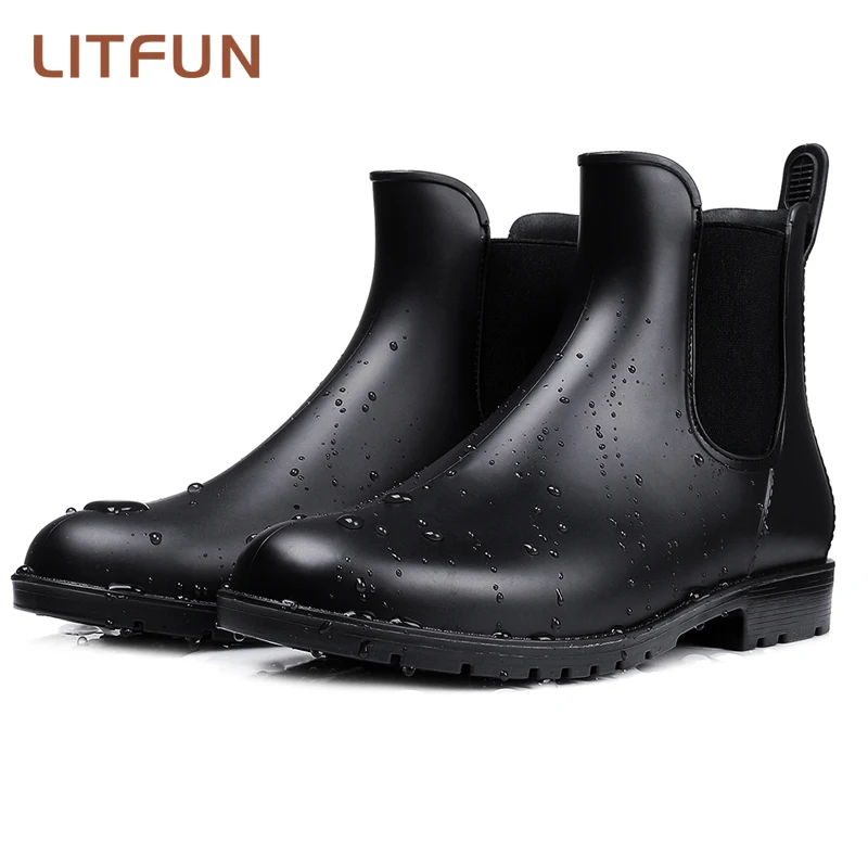 Top Trends: Litfun Women Chelsea Rain Boots Shiny Ankle Boots Waterproof Upper Toe Elastic Band Low Sole Fashion Non-slip Comfortable Boots Shoppable Styles