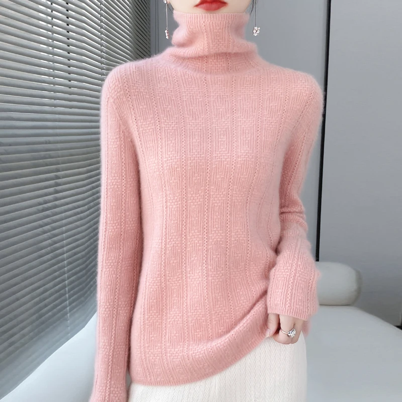 Top Trends: 100% Pure Wool Women's Autumn And Winter New Long-sleeved Loose Casual Solid Color Sweater Turtleneck Knitted Bottoming Shirt Shoppable Styles - Image 3