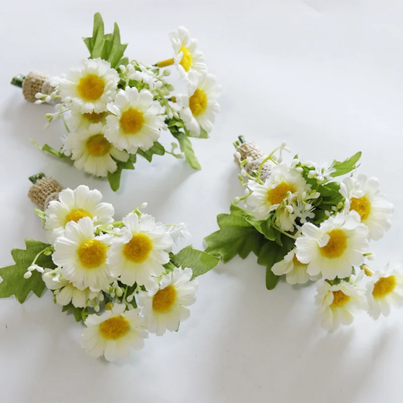 Top Trends: White Artifical Daisy Flowers Wrist Corsage Bridesmaid Brooch Men Boutonnieres Wedding Accessories Shoppable Styles - Image 4