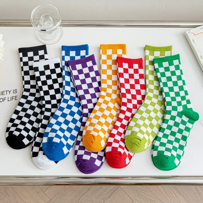 Top Trends: Korea Harajuku Trend Women Checkerboard Socks Geometric Checkered Socks Men Hip Hop Cotton Unisex Streetwear Novelty Socks Shoppable Styles