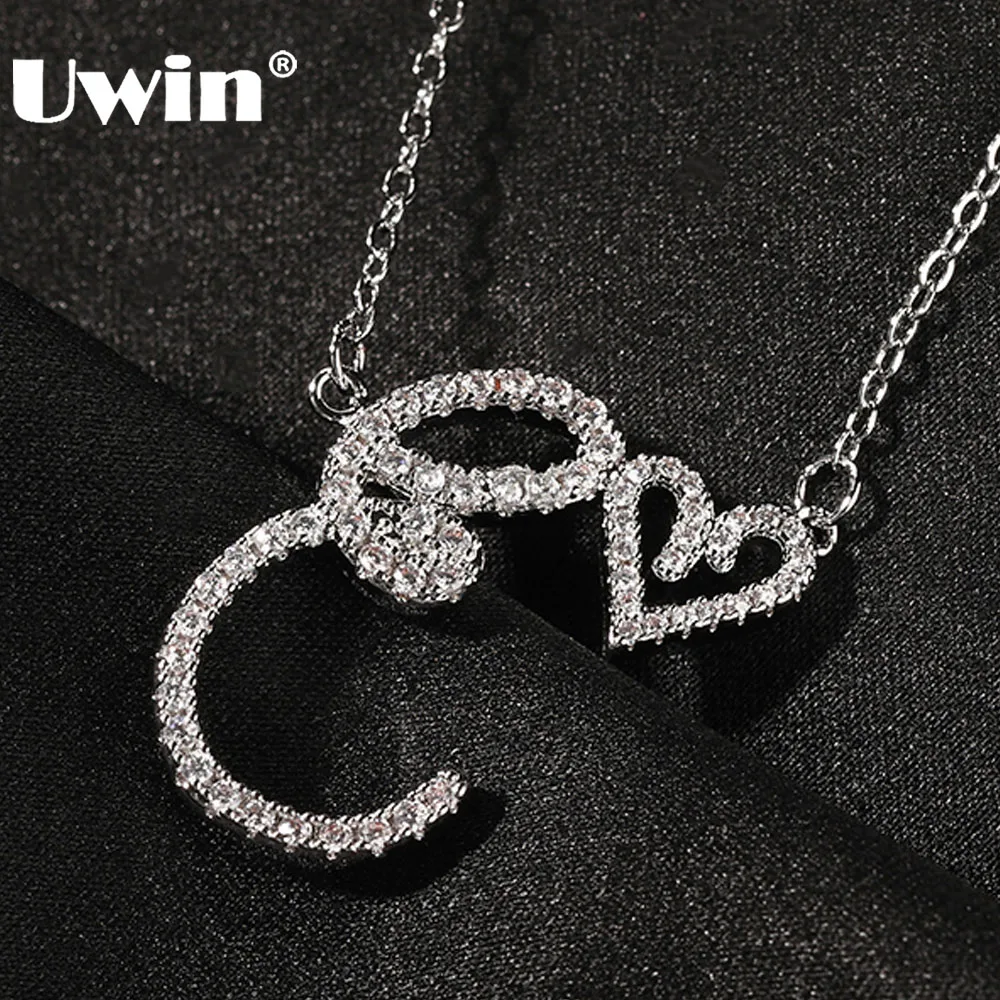 Top Trends: UWIN Initial Cursive Letters With Heart Pendant Necklaces Iced Out Initial Necklace Fashion Jewelry Collier Lettre Shoppable Styles