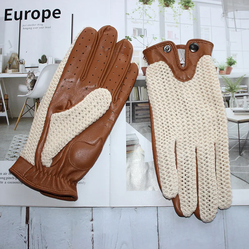 Top Trends: New Men's Leather Driving Anti-Slip Gloves Touch Screen Knitted Riding Motorcycle Gloves Sheepskin Shoppable Styles