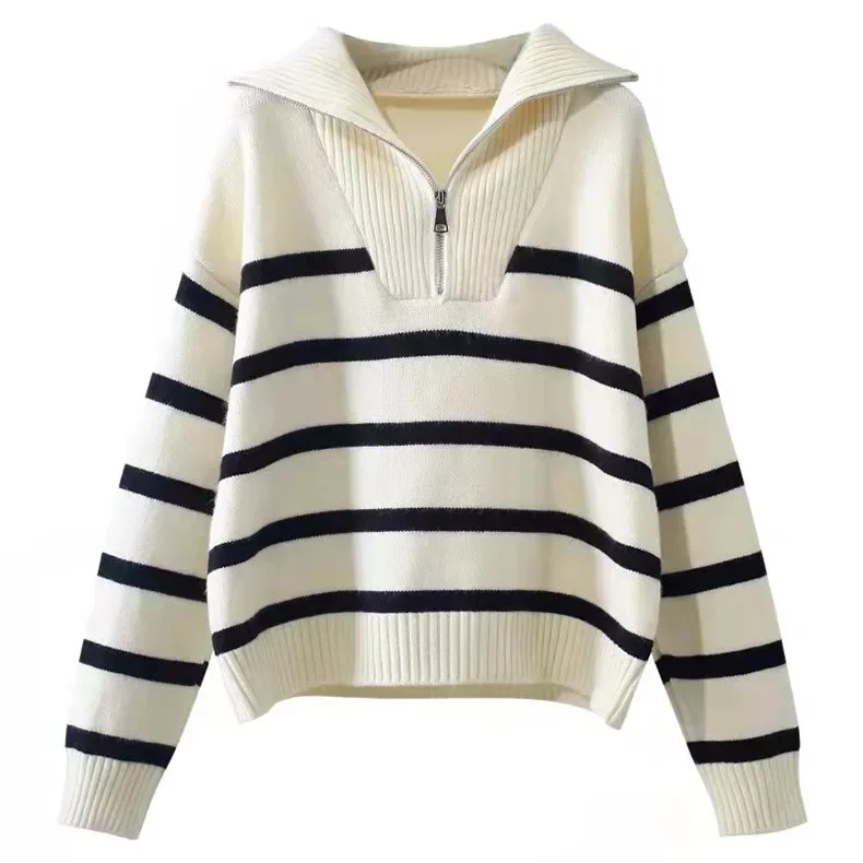 Top Trends: Warm Women Sweater Thick Winter Fashion Striped Zipper Jmuper Loose Korean Knitted Female Pullover Blouse Shoppable Styles - Image 5