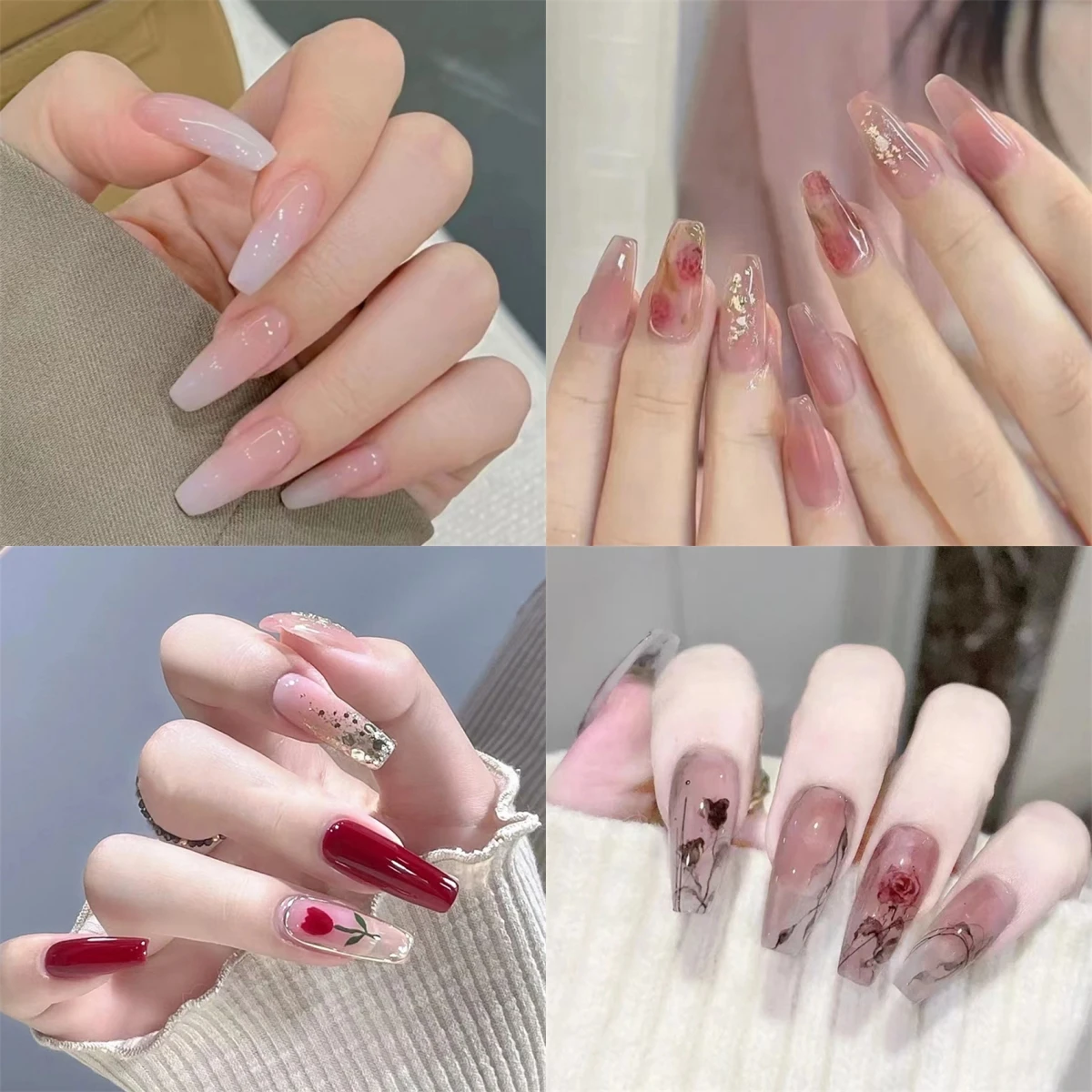 Top Trends: 24Pcs / Lot Milky White Gradient Long Wearing False Nail Tips Acrylic Press On Nails Removable Reusable Artifical Fake Nails Art Shoppable Styles