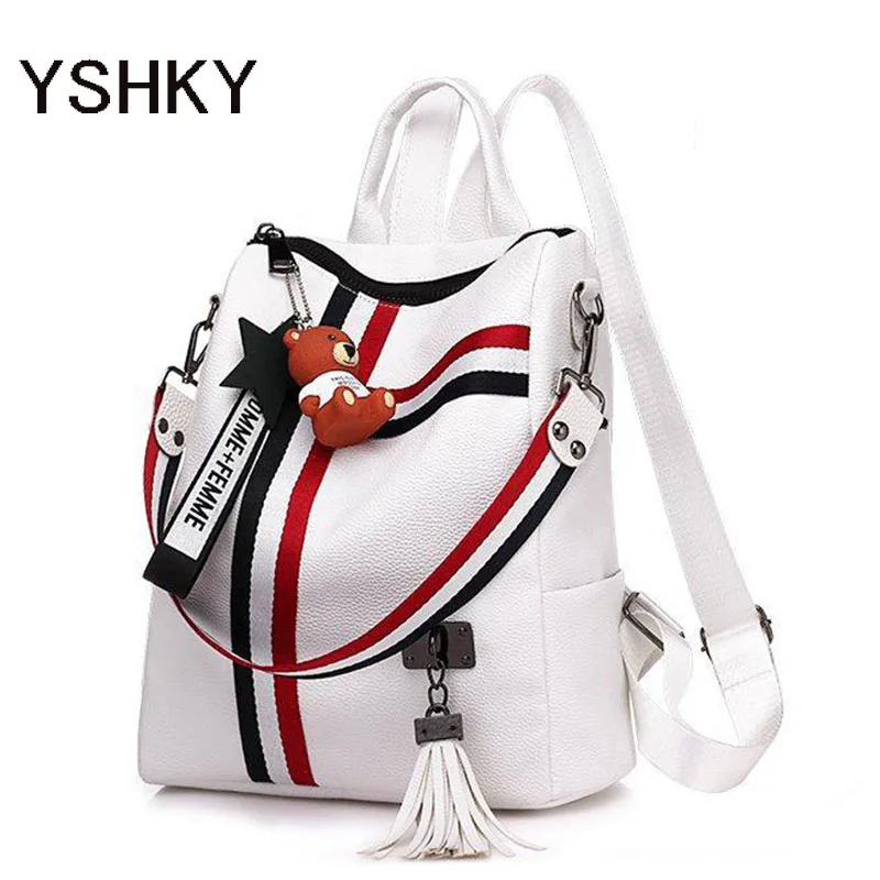 Top Trends: New Backpack PU Leather Backpack Large Capacity Casual Ladies Travel Backpack Ribbon Pendant Shoulder Bag For Women Shoppable Styles