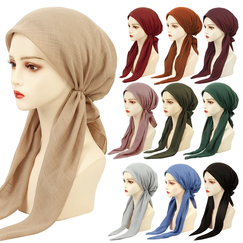 Top Trends: Geebro Women Stylish Pre-Tied Turban Chemo Cap Muslim Hijab Inner Cap Beanies Bonnet Long Tail Headscarf Hat Headwrap Caps Shoppable Styles