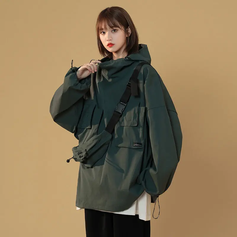 Top Trends: HOUZHOU Harajuku Fashion Windbreaker Women Oversize Streetwear Techwear Jackets Korean Style Outdoor Hooded Autumn Winter Shoppable Styles