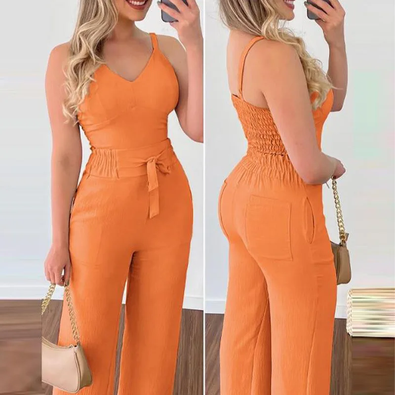 Top Trends: Casual Strap Sleeveless High Waist V Neck Wide Leg Pants Romper Onepieces Outfits Women Elegant Fashion Corset Jumpsuit Overalls Shoppable Styles