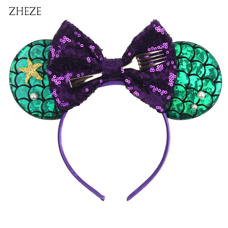 Top Trends: 2023 New Chic Mermaid Mouse Ears Headband Girls Kids Glitter Starfish Hairband Sequin 5"Hair Bow Party DIY Hair Accessories Shoppable Styles