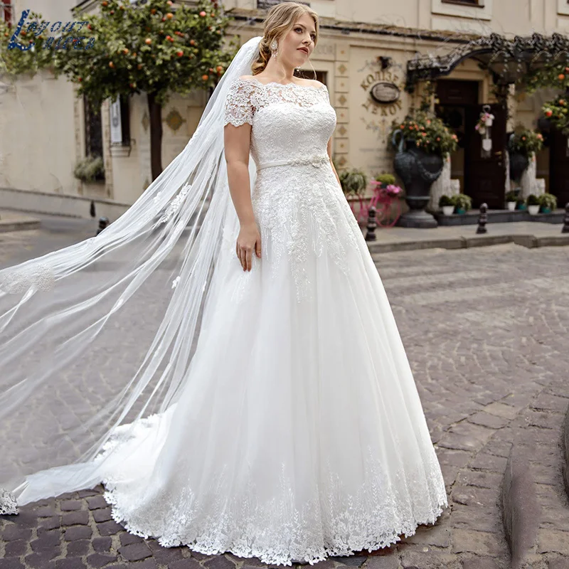 Top Trends: LAYOUT NICEB Wedding Dresses Elegant Lace Appliques Boat Neck Short Sleeve Plus Size Bridal Dress Bride Gowns Vestido De Novia Shoppable Styles