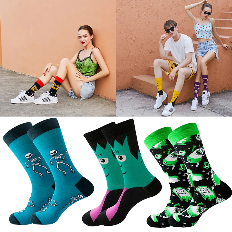 Top Trends: 1 Pair Autumn And Winter New Halloween Male Socks Skull Alien Female Socks Pumpkin Socks Monster Tube Socks Shoppable Styles