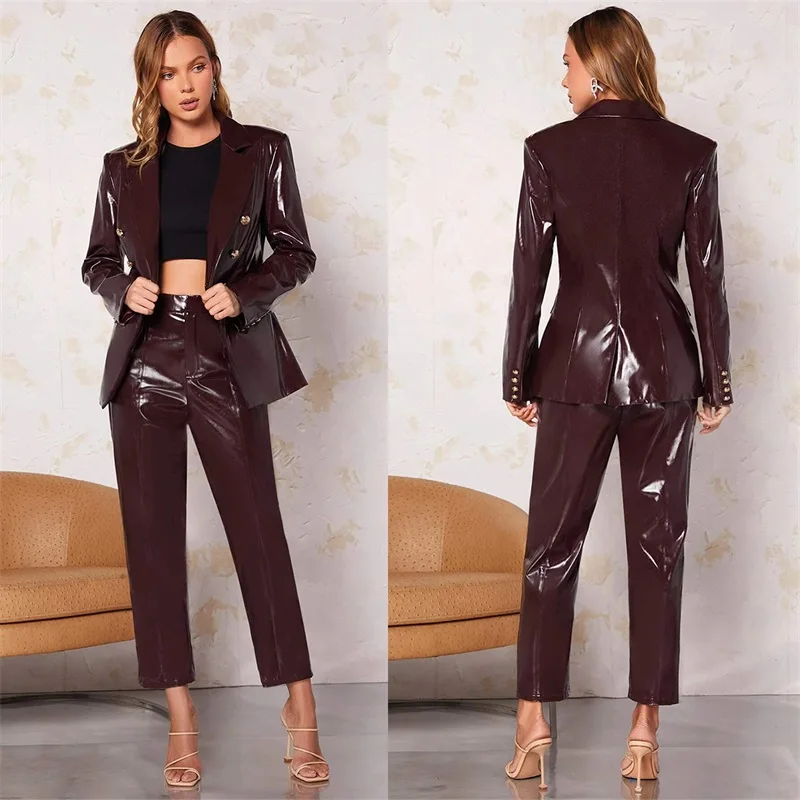 Top Trends: Leather Women Suit Set Blazer+ Pants Fashion Formal Business Office Lady Coat Prom Dress Custom Made Jacket дамский костюм Shoppable Styles