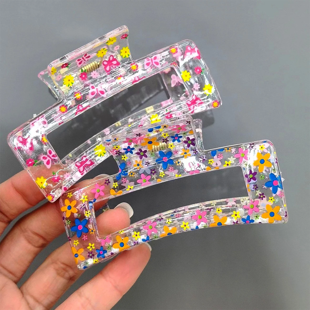 Top Trends: Women Transparent Print Flower Hair Claw Tough Colorful Plastic Hair Clip Large Size Hair Clamps Crab Hairpin Hair Accessories Shoppable Styles