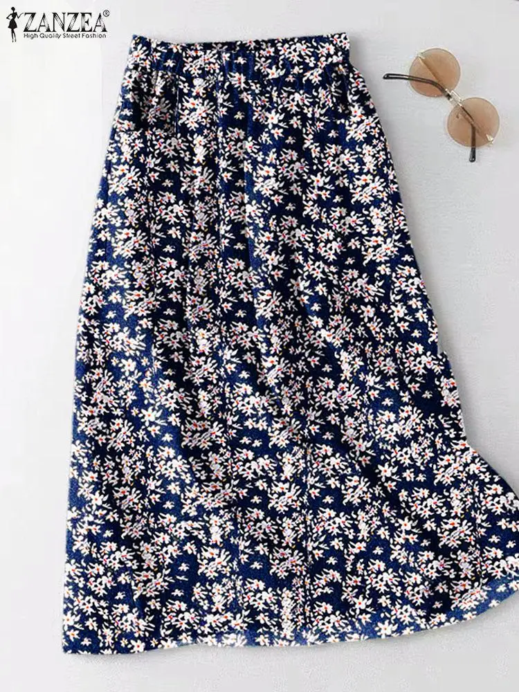 Top Trends: ZANZEA Bohemian Floral Print Skirts Women Elegant Elastic Waist Midi Skirt Holiday Vintage Pockets Faldas Summer A-line Jupes Shoppable Styles