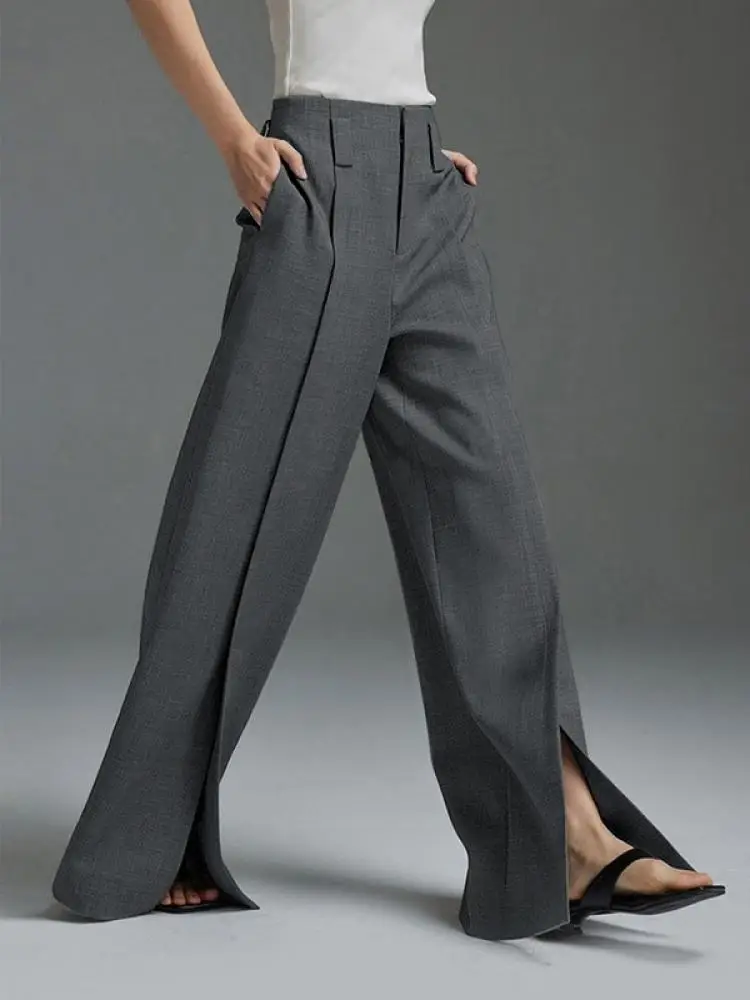 Top Trends: Lemongor Urban Office Lady Fashion Split-Front Pleated Wide Leg Suit Pants Spring Autumn High-Waisted Casual Trousers For Women Shoppable Styles - Image 6