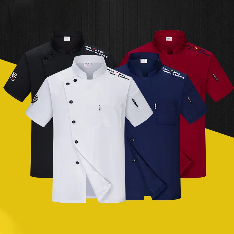 Top Trends: White Chef Restaurant Jacket Unisex Short-sleeved Chef Jacket Men&#039;s Women&#039;s Kitchen Clothing Bakery Waiter Uniform Apron Hat Shoppable Styles