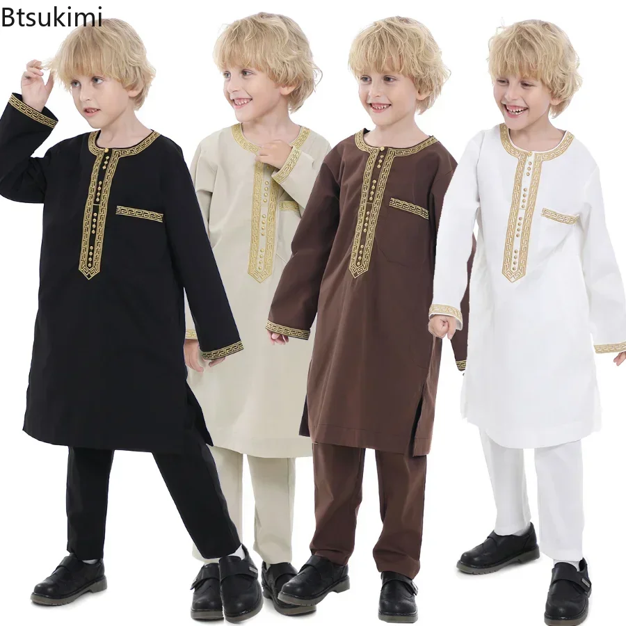 Top Trends: 2024 Saudi Arabia Children Robe Muslim Clothes Kids Qamis Boy Jubba Thobe 2 Piece Set Islamic Clothing Men Party Abaya Kaftan Shoppable Styles