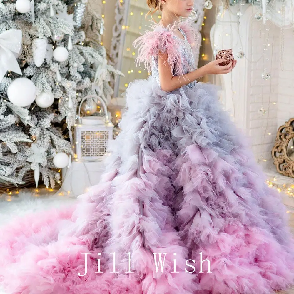 Top Trends: Jill Wish Luxury Girl Dress Feathers Beading Princess Prom Gown For Kids Wedding Birthday Communion Party Quinceañera 2024 J163 Shoppable Styles