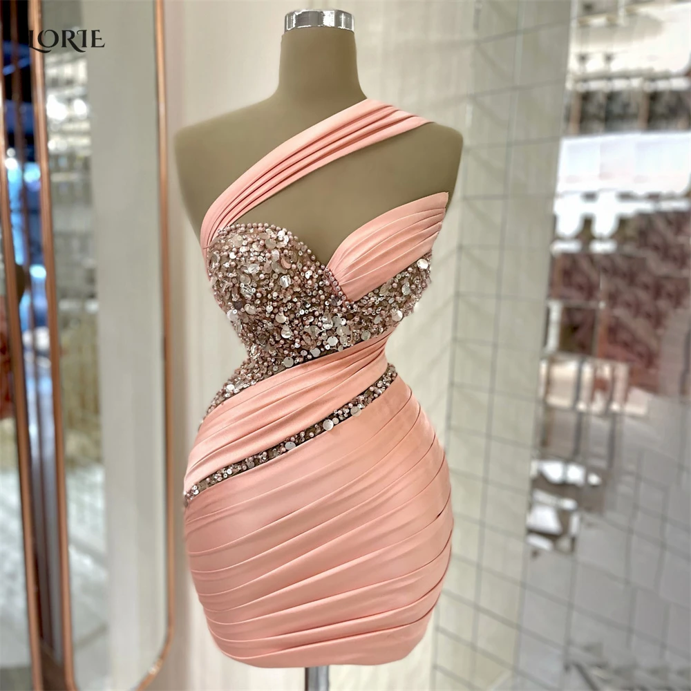 Top Trends: LORIE Pink Cocktail Party Gowns One Shoulder Beaded Pleats Luxury Sexy Prom Dresses Sexy Dubai Arabia For Women Clubbing Dress Shoppable Styles