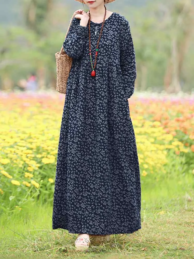 Top Trends: Vintage Women&#039;s Printed Dress 2023 ZANZEA Spring Sundress Casual Long Sleeve Maxi Vestidos Female Floral Hollow Robe Oversized Shoppable Styles