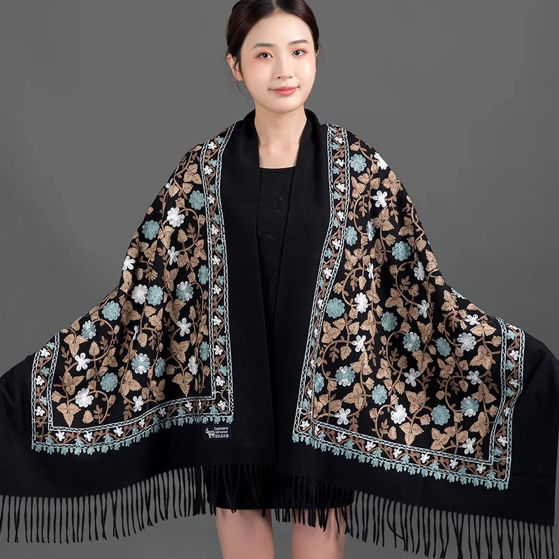 Top Trends: Luxury Floral Embroidered Cashmere Scarf Women Winter Warm Pashmina Shawls And Wraps For Lady Tassels Foulard Bufanda Blanket Shoppable Styles