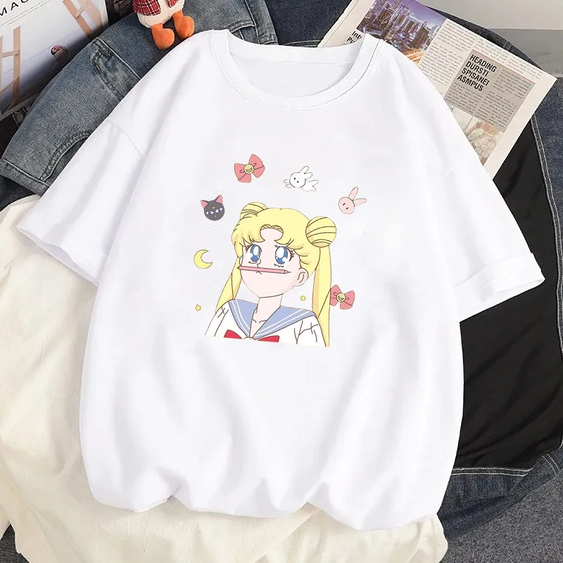 Top Trends: Kawaii Cartoon Sailor Moon Clothes Y2k Streetwear Japanese Anime Women's T-shirt Cute Print Tops Girls Blouse Harajuku Clothing Shoppable Styles