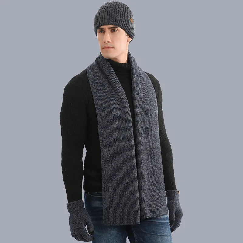 Top Trends: Men's Autumn Winter Keep Warm Set Beanie Gloves Scarf Male Woolen Yarn Knitted Muffler Spring Fall Hat Solid Color Neckerchief Shoppable Styles - Image 5