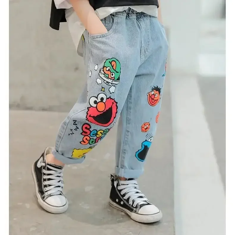 Top Trends: Boys' Jeans Spring And Autumn New Funny Head Medium And Big Children's Casual Children's Clothing Spring Loose Long Pants Shoppable Styles - Image 6