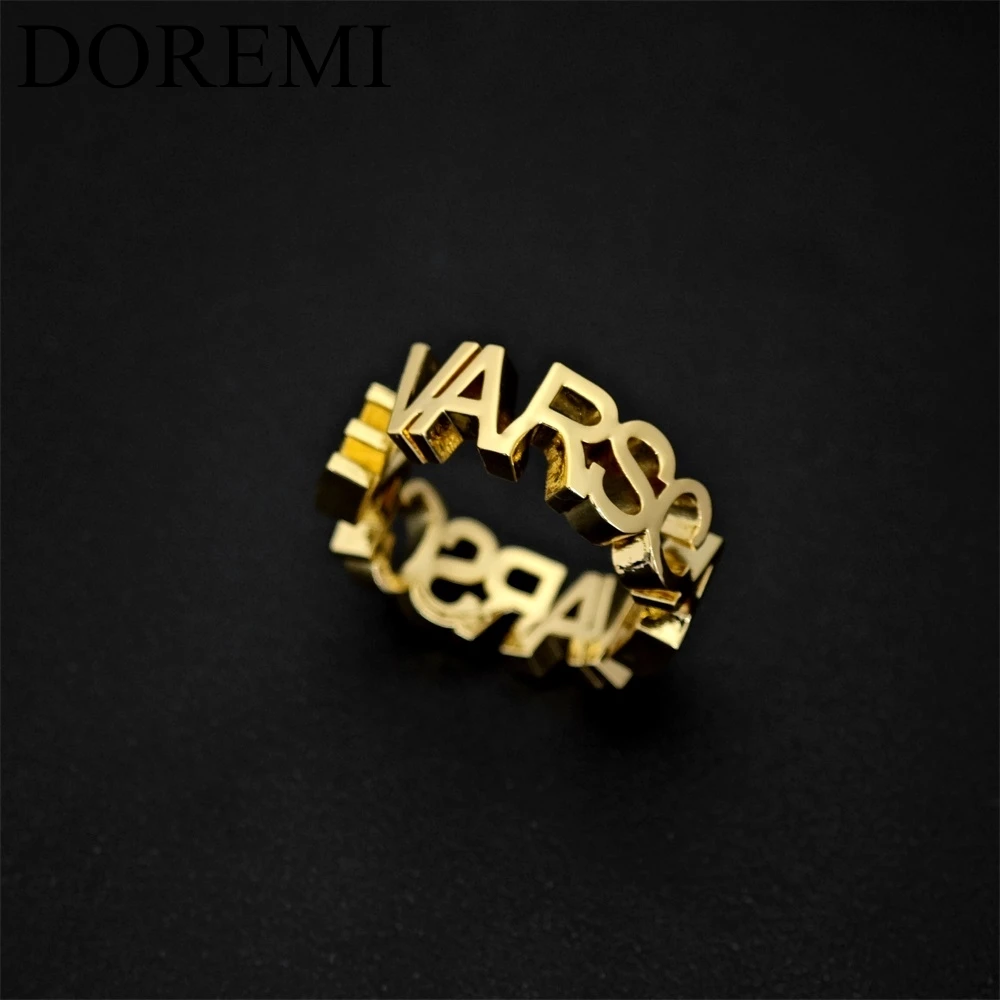 Top Trends: DOREMI 3mm Thick Letters Designer Jewelry Ring Girls Finger Ring Custom Name Initial Letter Ring Women Open Ring Jewelry Shoppable Styles