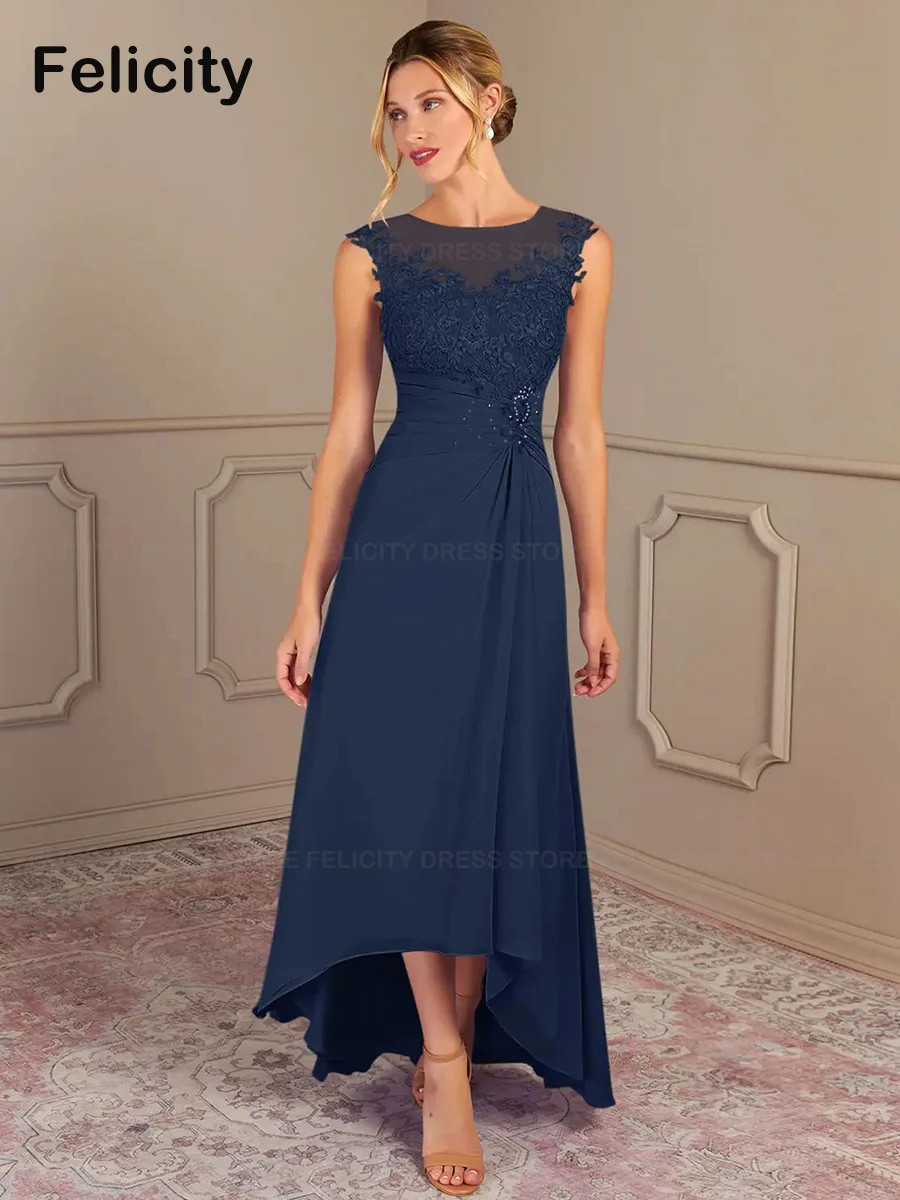 Top Trends: Elegant Mother Of The Bride Dresses 2023 A-Line O-neck Chiffon Asymmetrical Pleated Sequins Wedding Guest Dress Vestidos De Gala Shoppable Styles