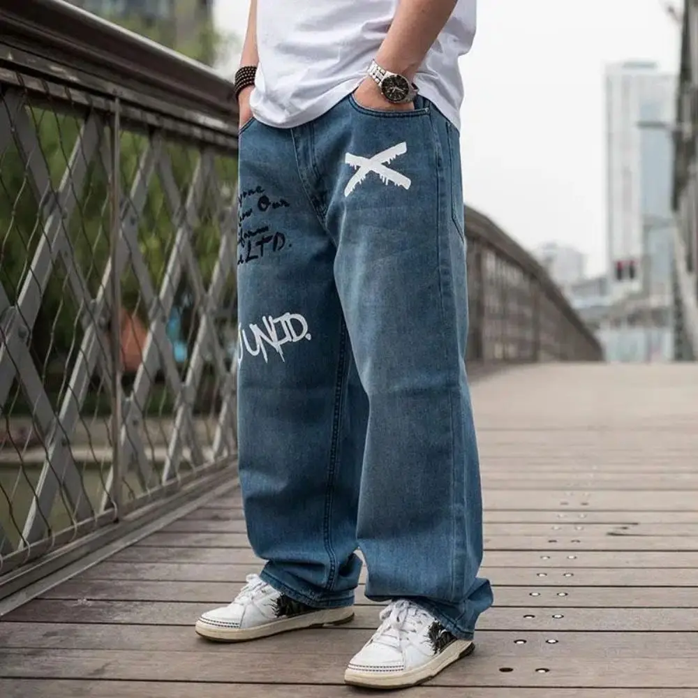 Top Trends: Men Loose Baggy Jeans Hip Hop Letter Print Pant Men Oversized Wide Leg Skateboard Denim Large SIze Streetwear Embroidery Shoppable Styles