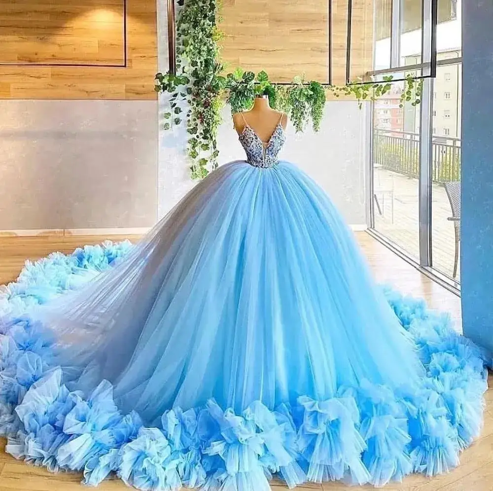 Top Trends: Sky Blue Purple Spaghetti Strap 15 Quinceanera Dresses Sweet Flower Flounce Large Hem Prom Ball Gowns For Teenagers Homecoming Shoppable Styles - Image 3