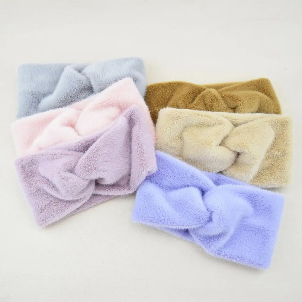 Top Trends: Knotted Imitation Mink Fur Cross Headband Hair Band Winter Ear Warm Plush Elastic Solid Color Wide Women Turban Hair Accessories Shoppable Styles