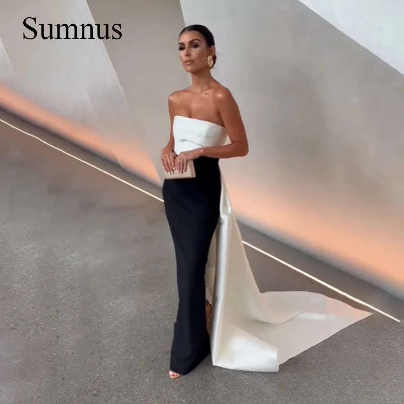 Top Trends: Sumnus Patchwork Satin Mermaid Evening Dresses Strapless Elegant Robe De Soiree Floor Length Event Party Gowns With Train Shoppable Styles