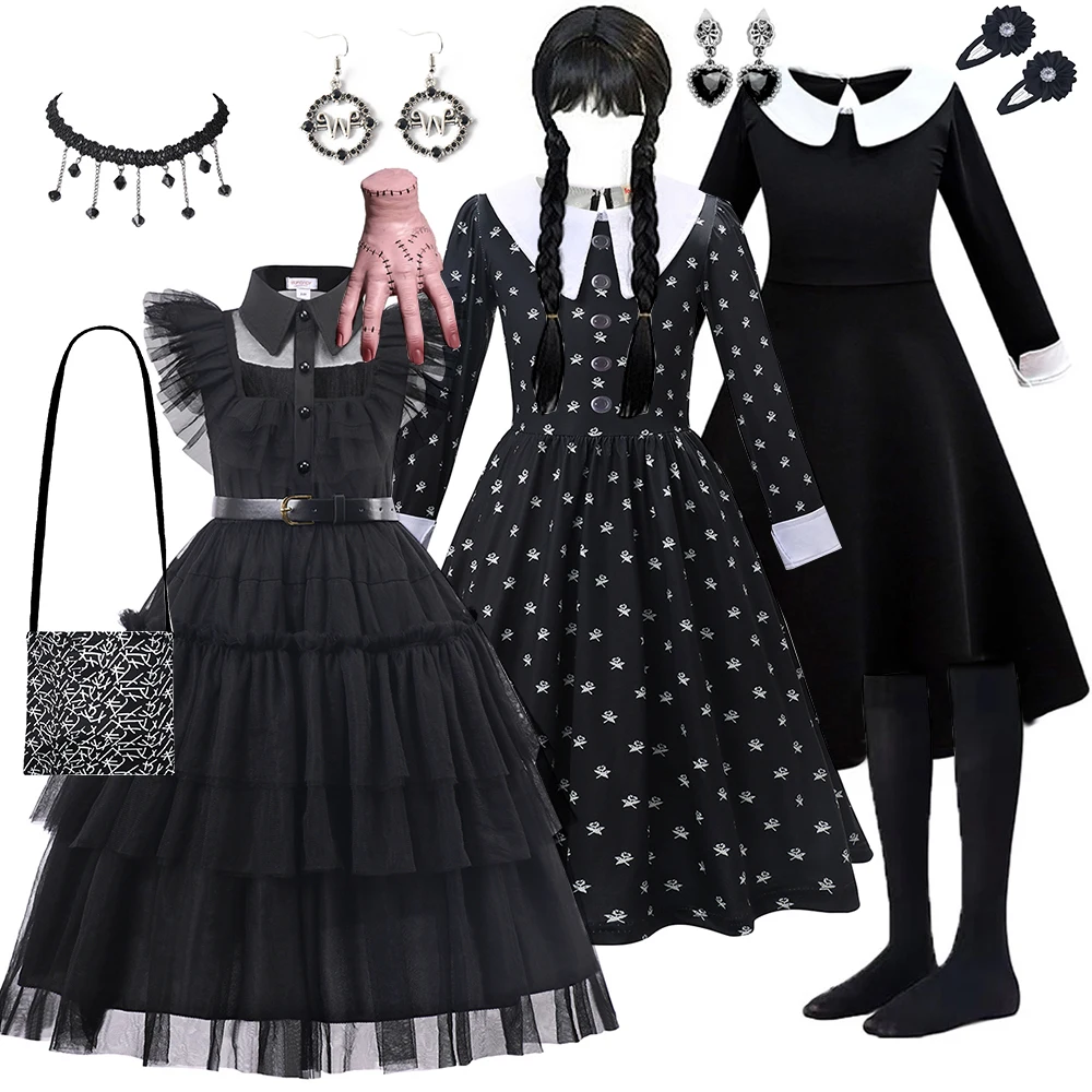 Top Trends: Halloween Wednesday Merlina Addams Girl Costume For Kids Girl Fancy Carnival Party Tulle Dress Gothic Outfit Vestidos Children Shoppable Styles